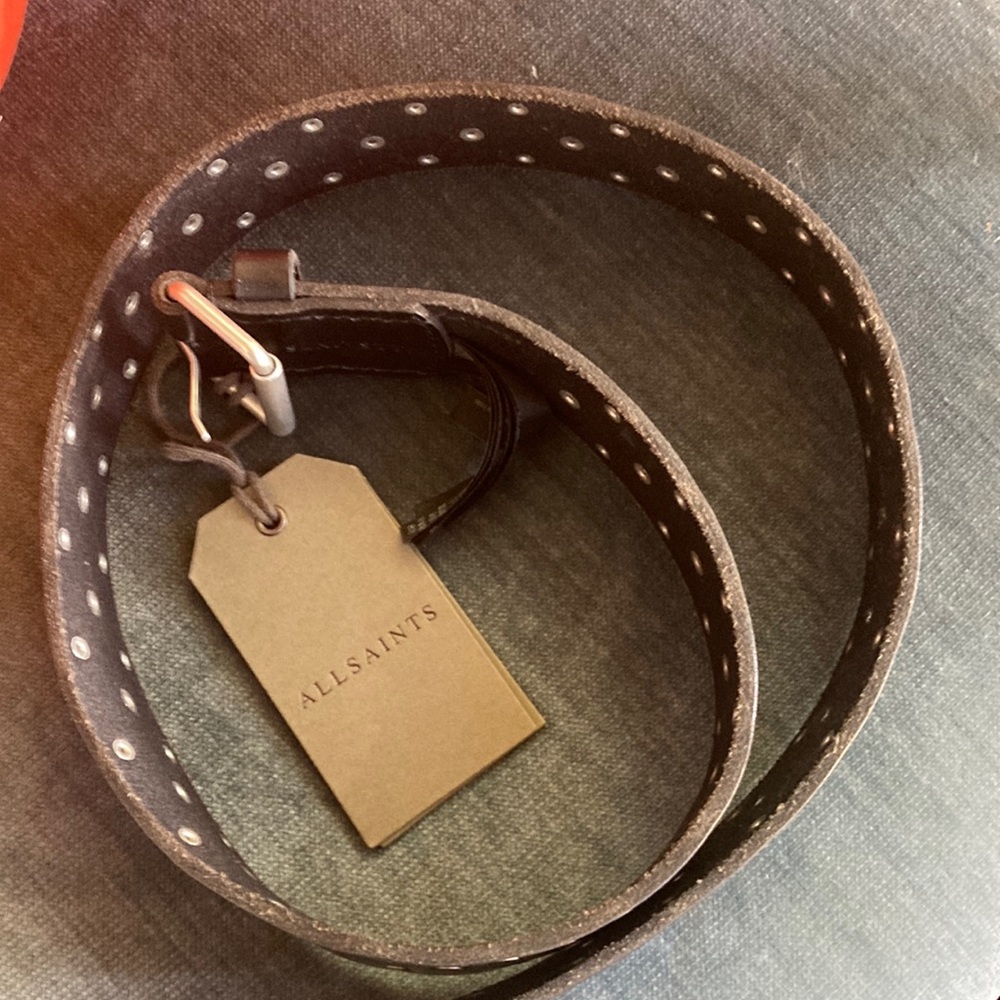 All saints new black leather belt 30”